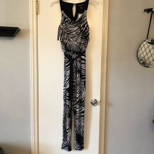 White House Black Market Black & White Patterned Sleeveless Jumpsuit